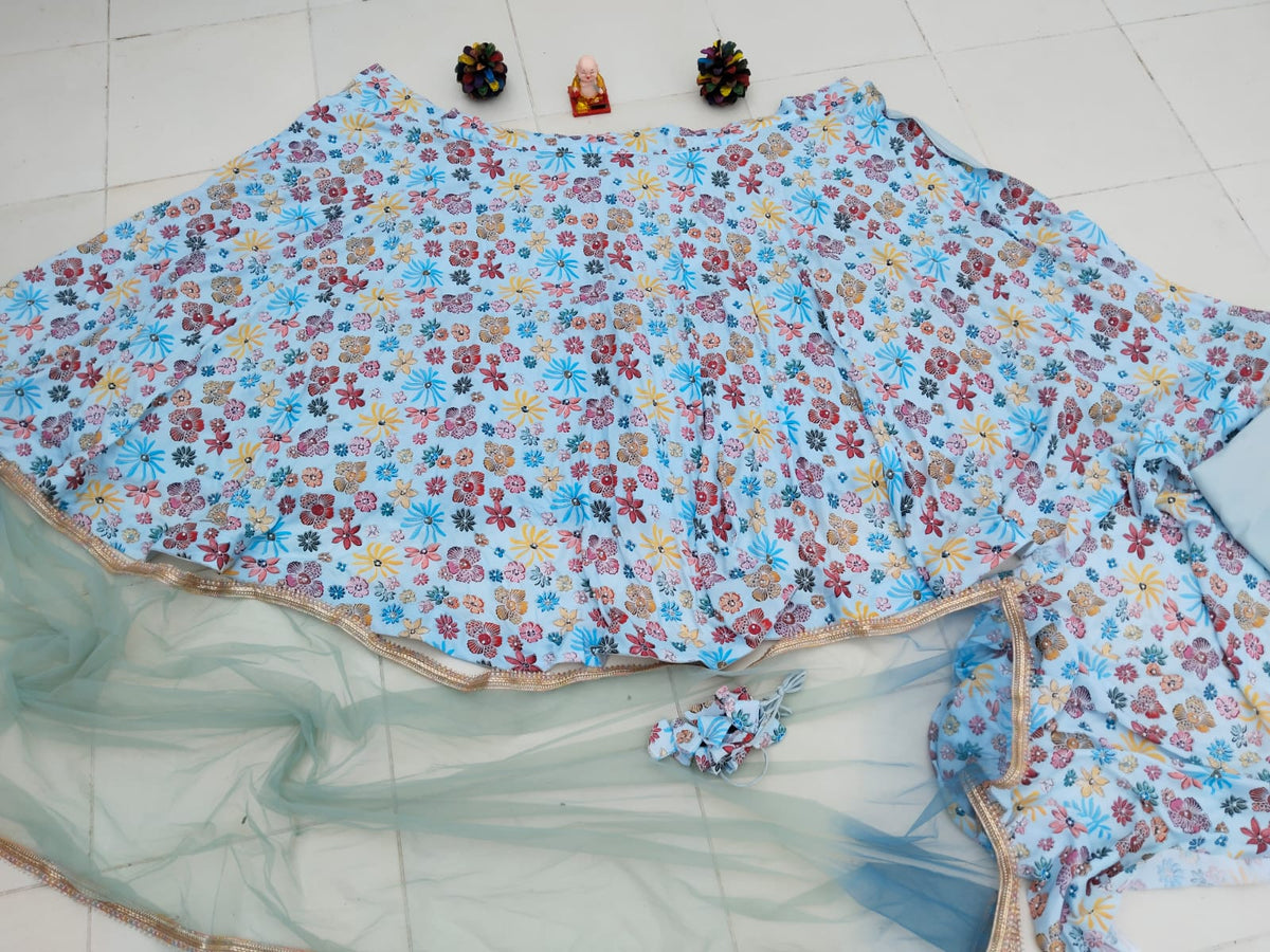 Sky Blue Color With Multi Work Designer Lehenga Choli