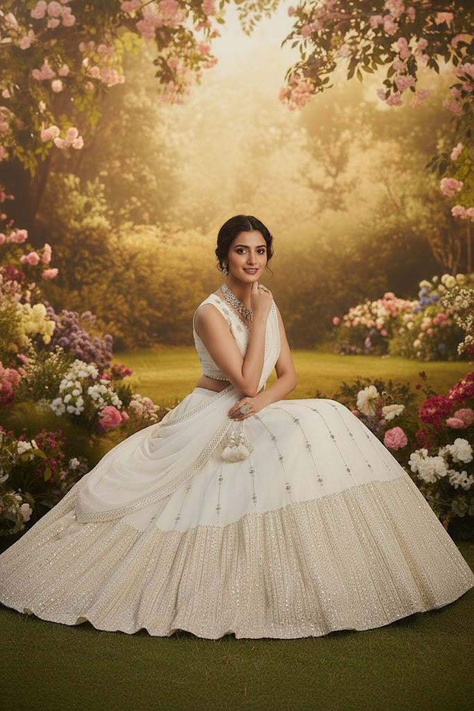 White Color Georgette Designer Party Wear Lehenga Choli