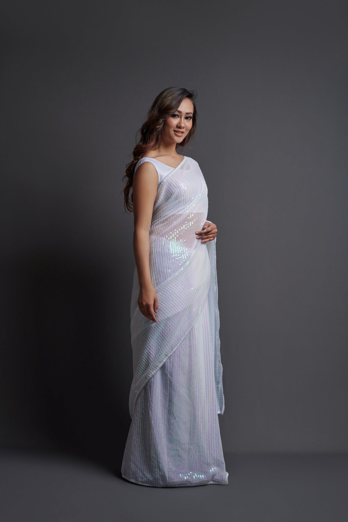 Buy White Sequin Saree Online In India - Joshindia