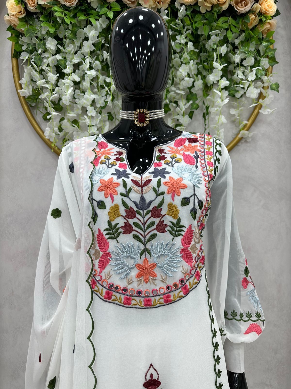 white color designer fancy kurta set - Joshindia