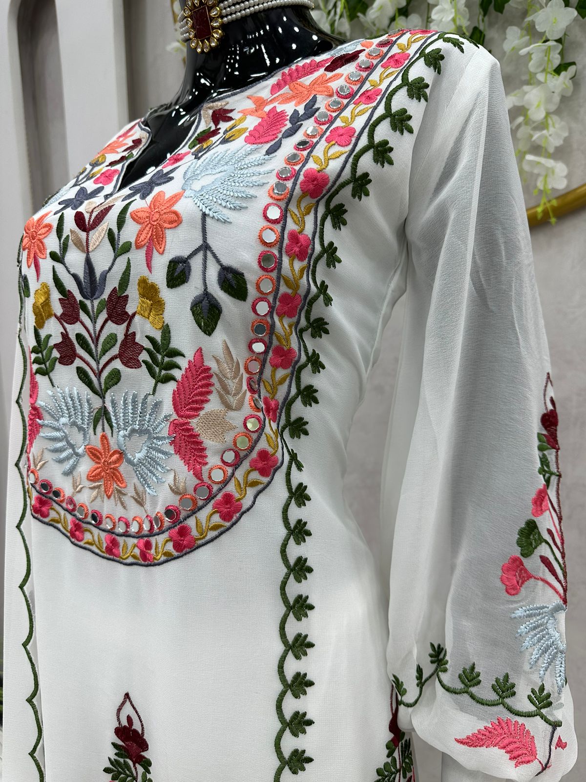 white color designer fancy kurta set - Joshindia