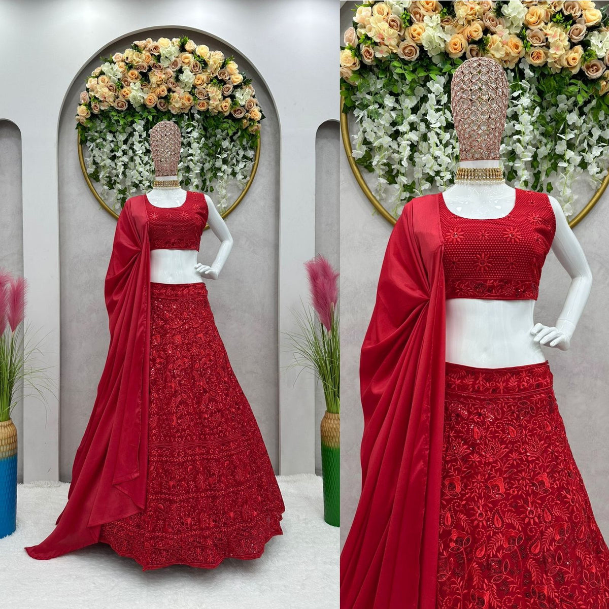 Buy Most Beautiful Red Color Trending Designer Lehenga Choli For Wedding - Joshindia