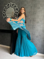 Sky Blue Crop Top Sharara With Shrug - Joshindia