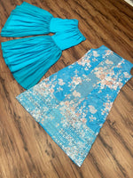 Sky Blue Crop Top Sharara With Shrug - Joshindia