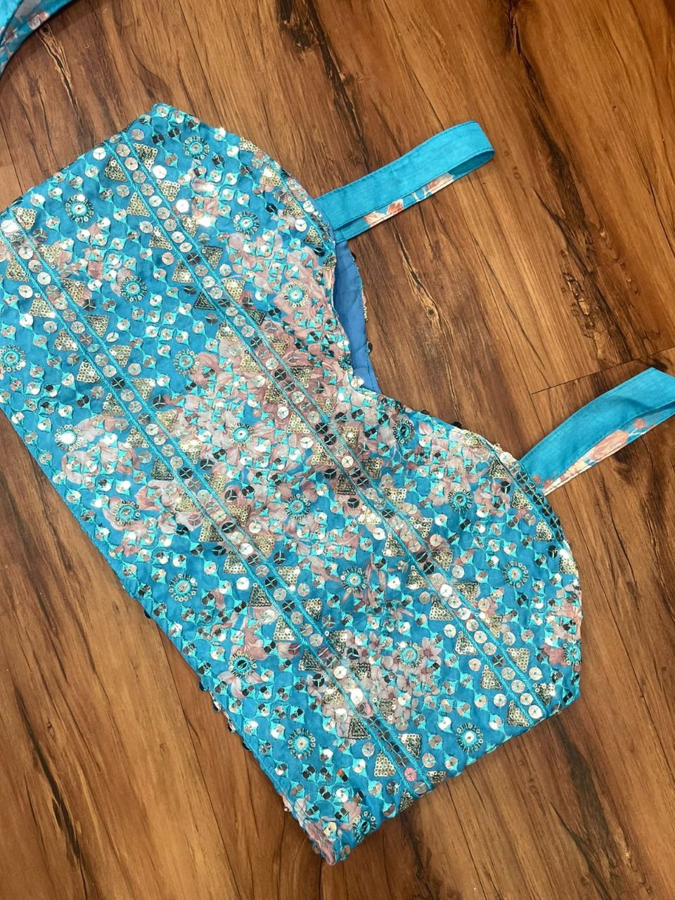 Sky Blue Crop Top Sharara With Shrug - Joshindia