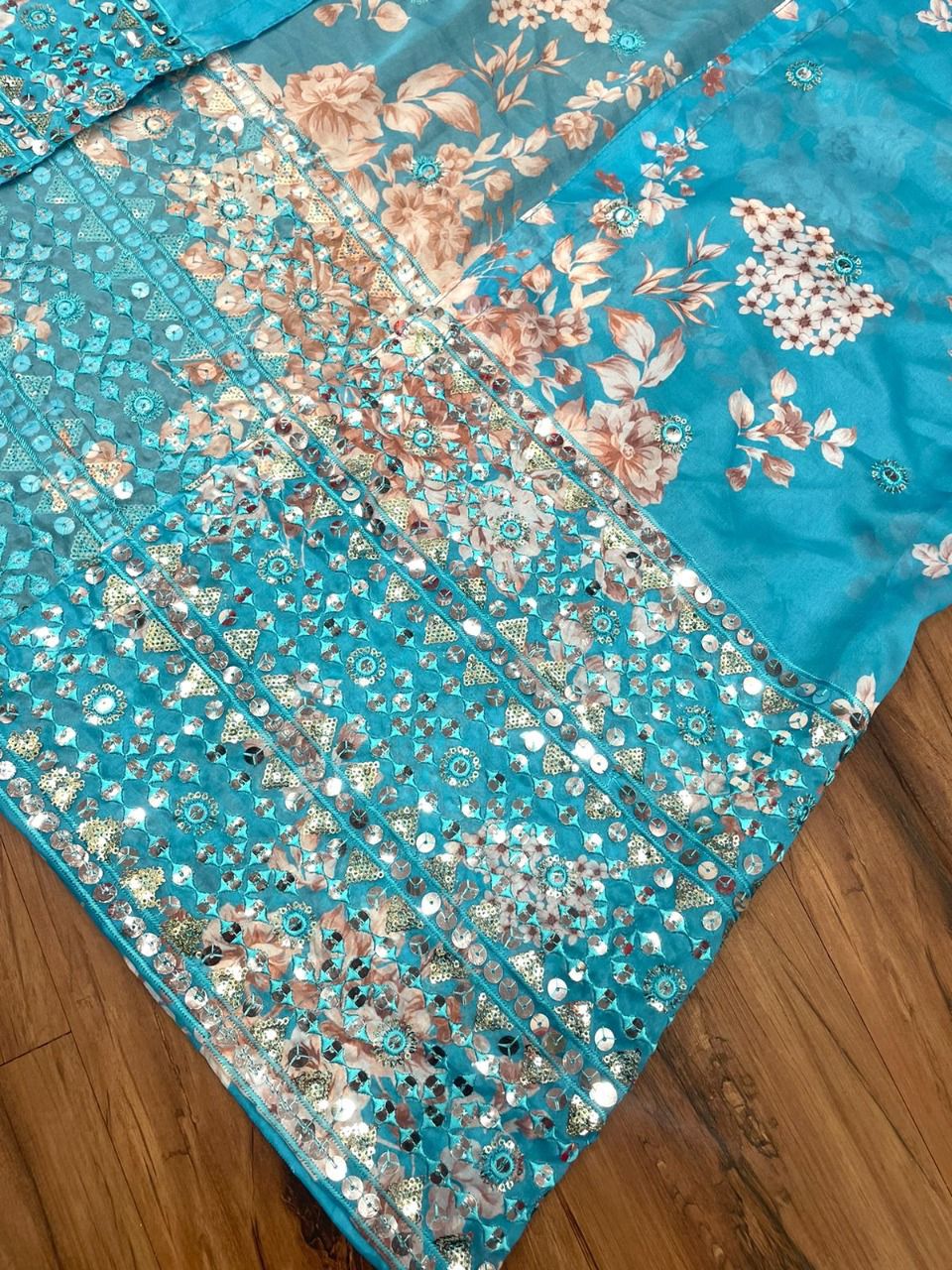 Sky Blue Crop Top Sharara With Shrug - Joshindia