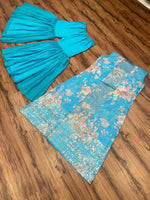 Sky Blue Crop Top Sharara With Shrug - Joshindia
