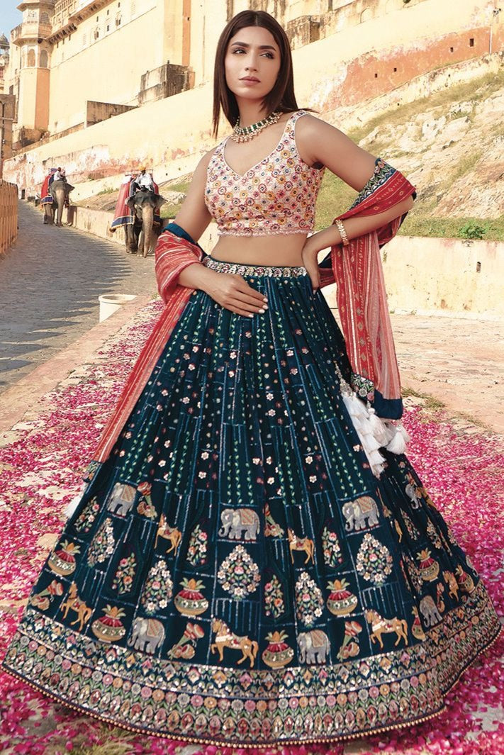 Buy Turquoise Lehenga Designs Sets Online at Best Prices - Joshindia