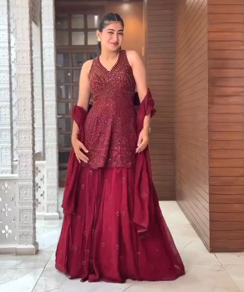 Buy Maroon Crop Top Lehenga Online at Best Price - Joshindia