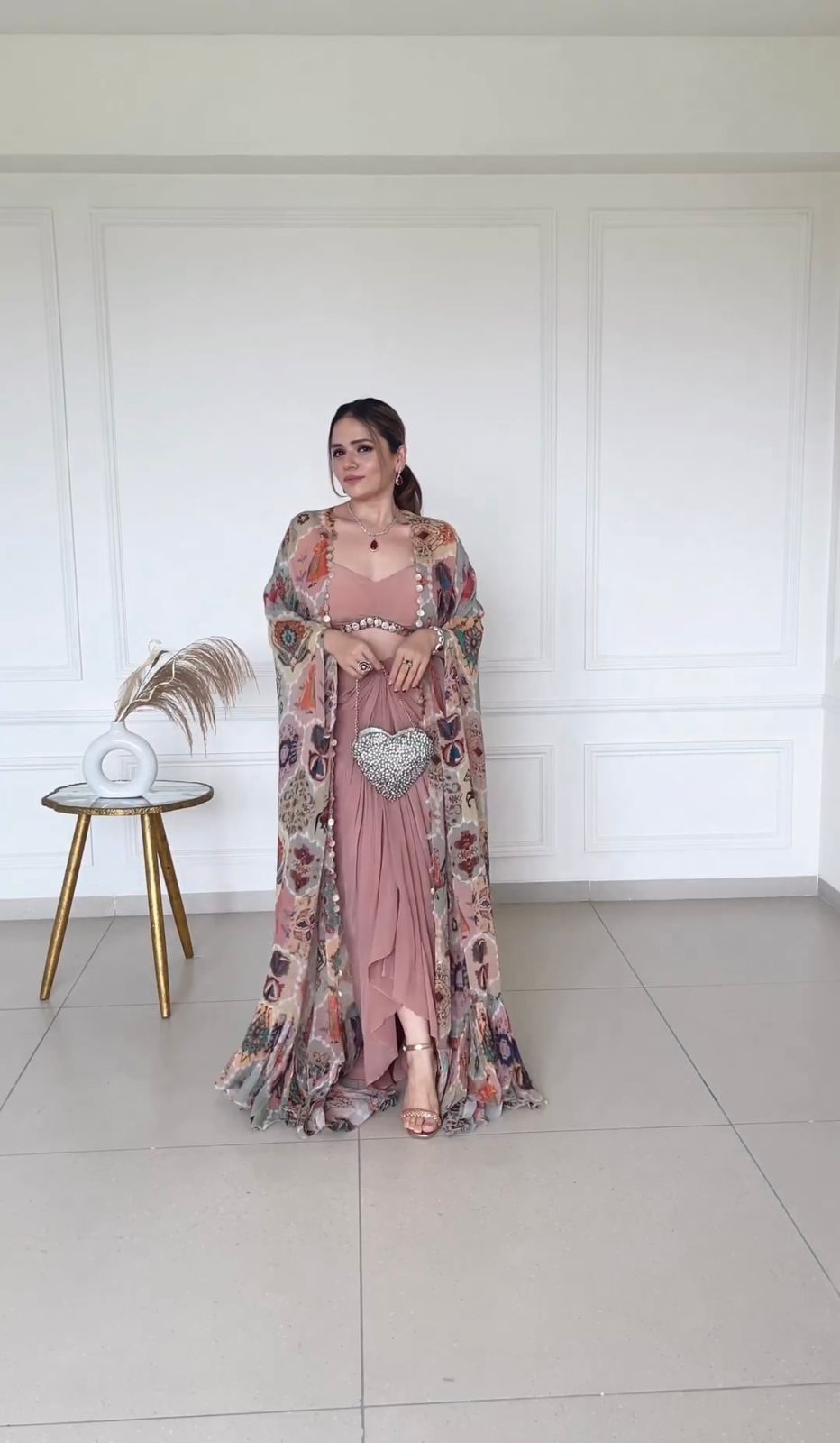 Pink Dhoti Pant with Crop Top and Shrug - Joshindia