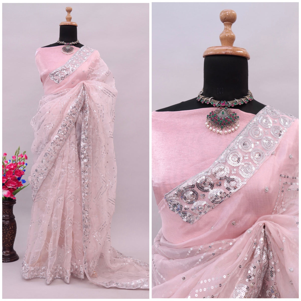 Buy Pink Embroidered Saree online in India - Joshindia