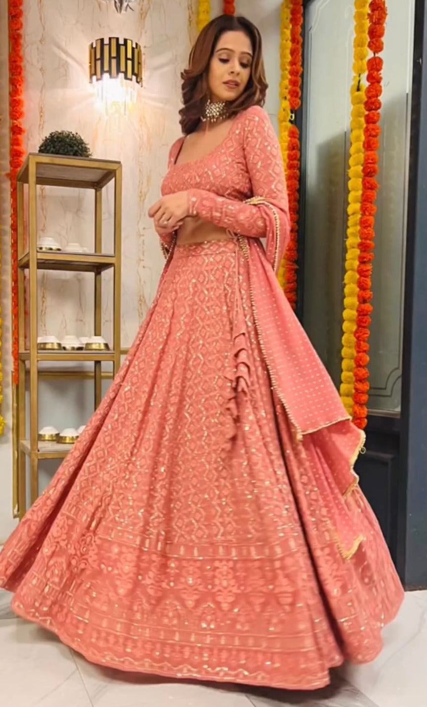Buy Latest Peach Color Lehenga Choli Online - Joshindia