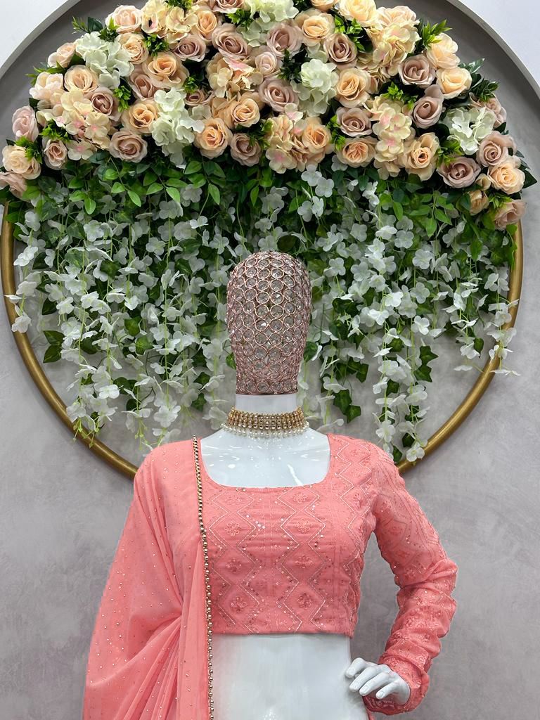 Buy Latest Peach Color Lehenga Choli Online - Joshindia