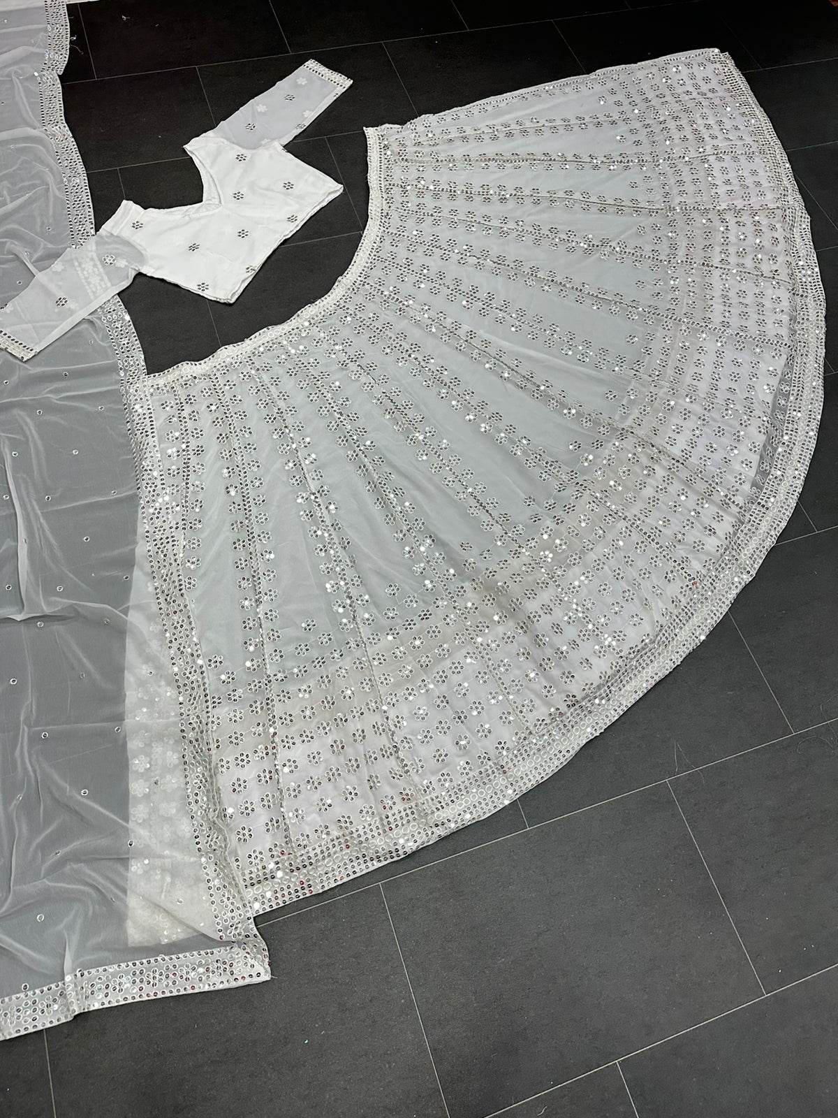 White Mirror Work Lehenga Choli - Joshindia