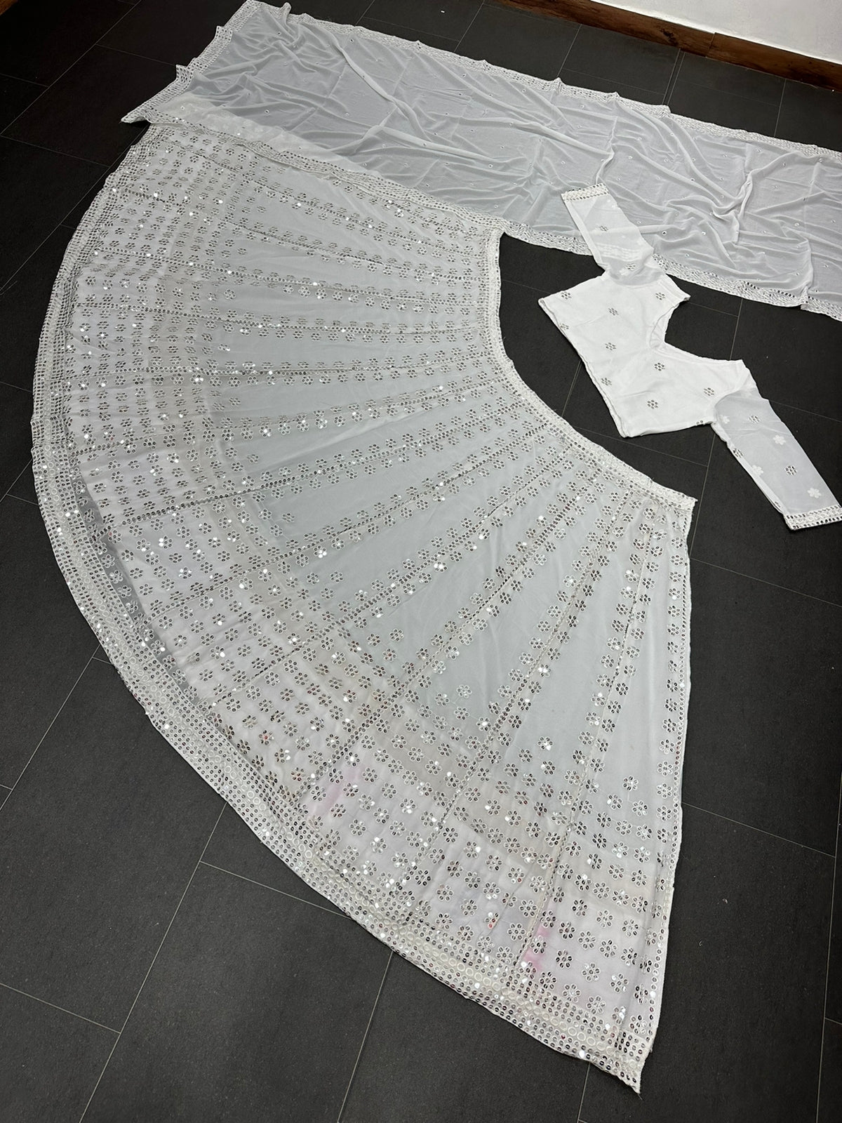 White Mirror Work Lehenga Choli - Joshindia