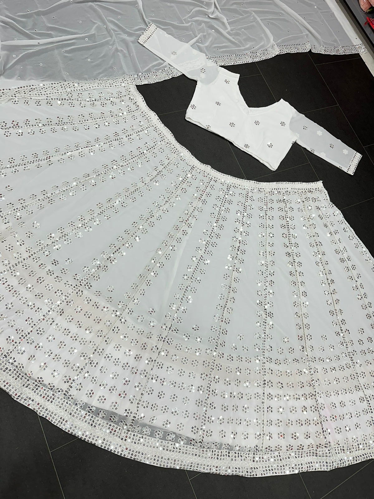 White Mirror Work Lehenga Choli - Joshindia