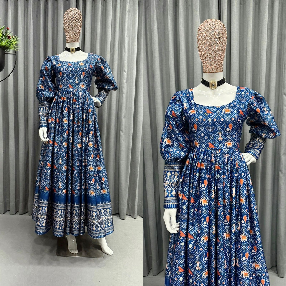 Buy Beautiful Heavy Digital Printed Gota Zari Designer Gown - Joshindia