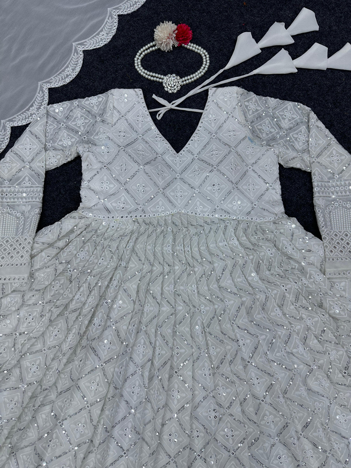 Latest Designer off White Anarkali Frock Suits Style - Joshindia