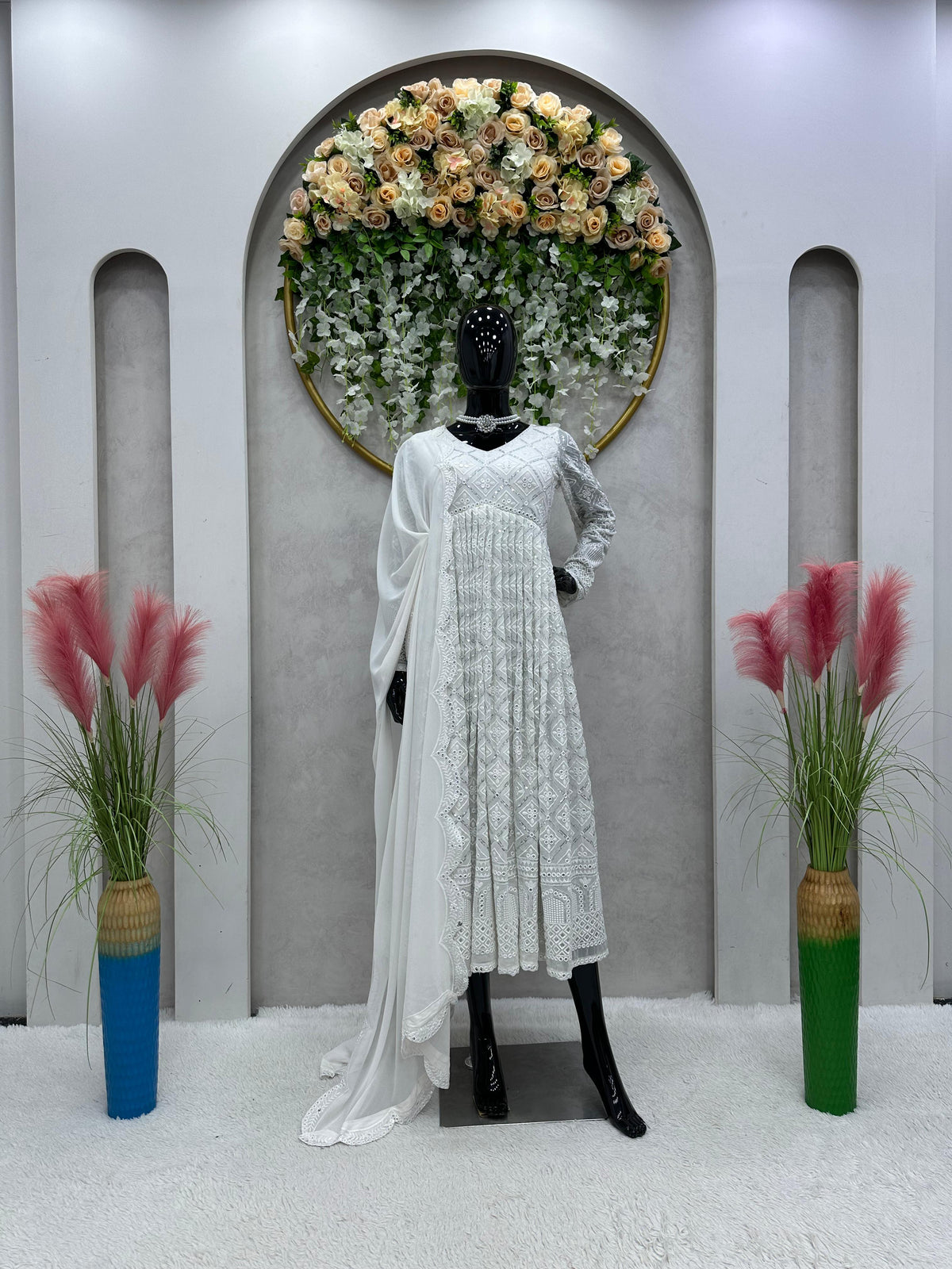 Latest Designer off White Anarkali Frock Suits Style - Joshindia