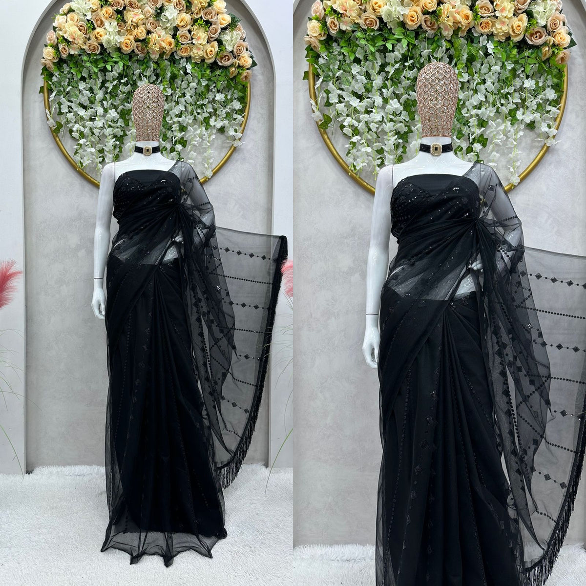Black color beautiful Designer Soft Net Fabric Saree - Joshindia