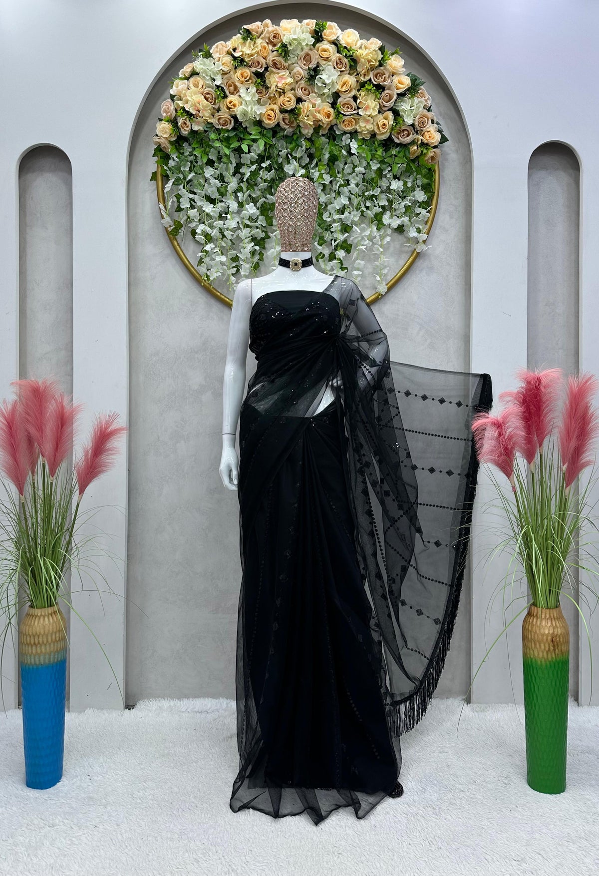 Black color beautiful Designer Soft Net Fabric Saree - Joshindia