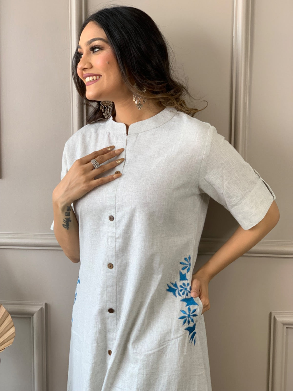 Amazing White Cotton A Line Kurta Set with Pockets - Joshindia