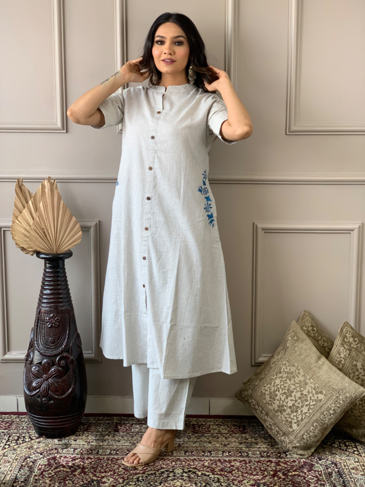 Amazing White Cotton A Line Kurta Set with Pockets - Joshindia