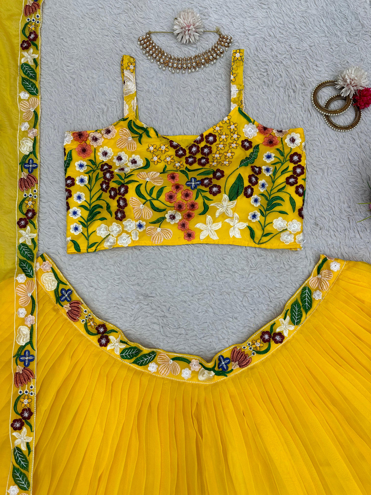 Buy Now the Latest Yellow Thread Embroidery Lehenga Choli - Joshindia