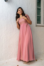 Dusty Pink Sequin Pannel Long Dress - Joshindia