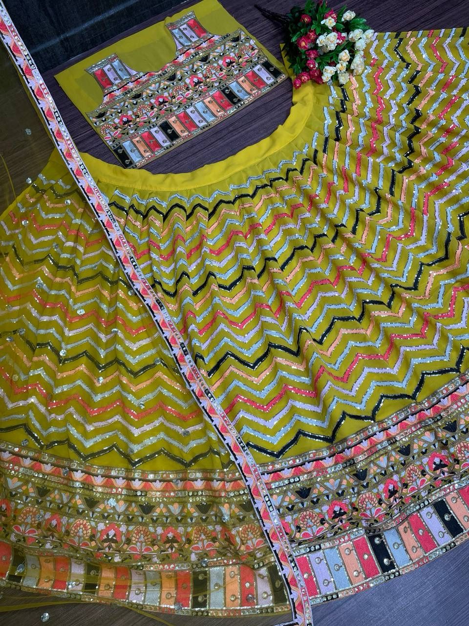 LAUNCHING YELLOW BRIDAL WEAR GEORGETTE HEAVY SEQUENCE WORK LEHENGAS - Joshindia