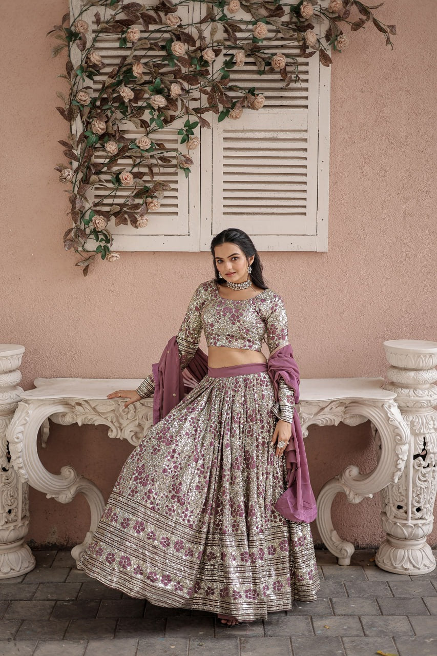 Onion Color Faux Georgette Beautiful Lehenga Design - Joshindia