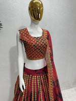 BRIDAL WEAR HEAVY FUAX GEORGETTE EMBROIDERED SEQUENCE WORK LEHENGAS CHOLI WITH DUPATTA - Joshindia