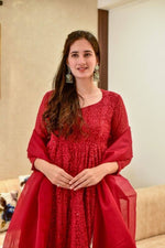 Red Chikankari Kurti - Joshindia