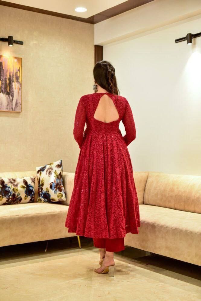 Red Chikankari Kurti - Joshindia