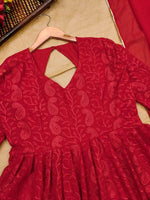 Red Chikankari Kurti - Joshindia