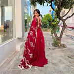 Buy Crimson Red Gota Embroidered Raw Silk Bridal Lehenga - Joshindia