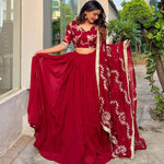 Buy Crimson Red Gota Embroidered Raw Silk Bridal Lehenga - Joshindia