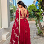 Buy Crimson Red Gota Embroidered Raw Silk Bridal Lehenga - Joshindia