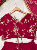 Buy Crimson Red Gota Embroidered Raw Silk Bridal Lehenga - Joshindia