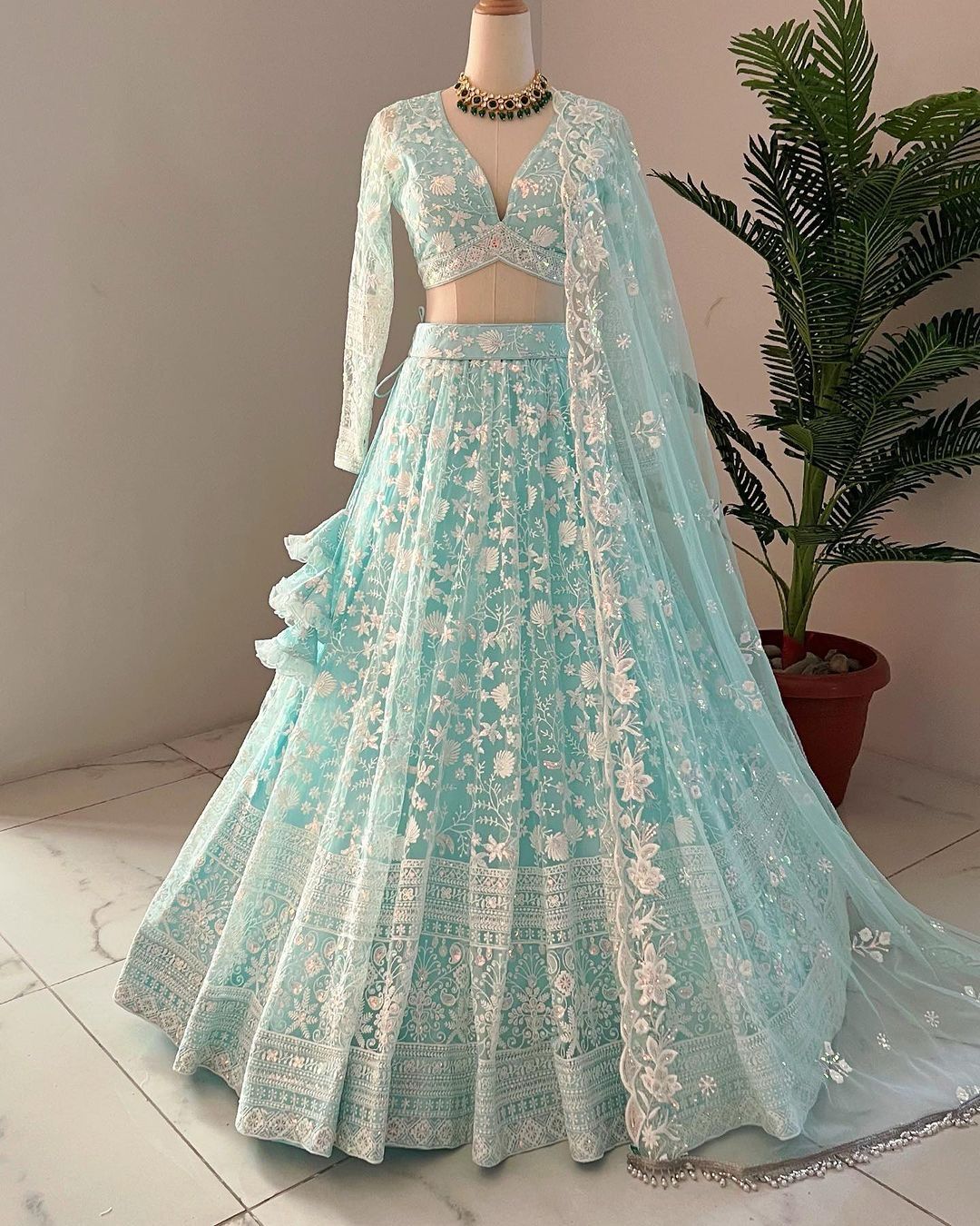 Sky Blue Butterfly Net Designer Lehenga Choli with Sequins Work Joshindia Sky Blue Butterfly Net Designer Lehenga Choli with Sequins Work Joshindia