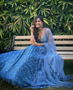 Dark sky blue faux georgette wedding Lehenga choli - Joshindia
