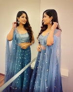 Dark sky blue faux georgette wedding Lehenga choli - Joshindia