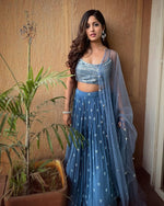 Dark sky blue faux georgette wedding Lehenga choli - Joshindia