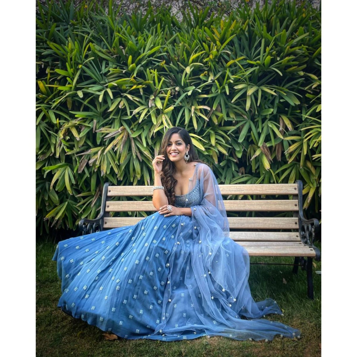 Dark sky blue faux georgette wedding Lehenga choli - Joshindia