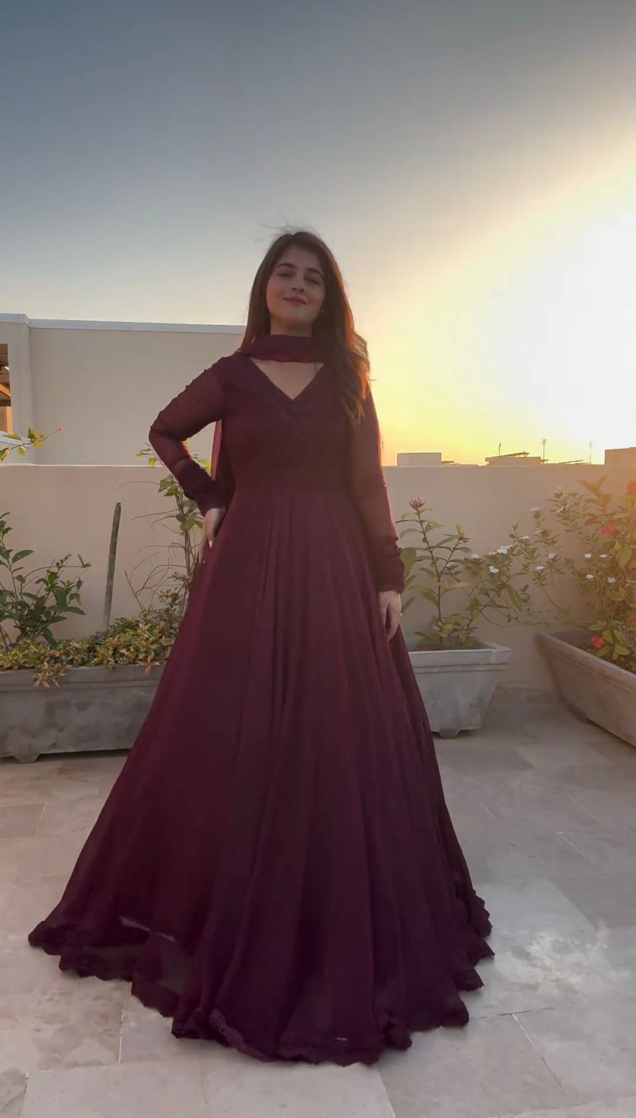 Buy Latest Wine Color Indian Gown Online at Best Price - Joshindia