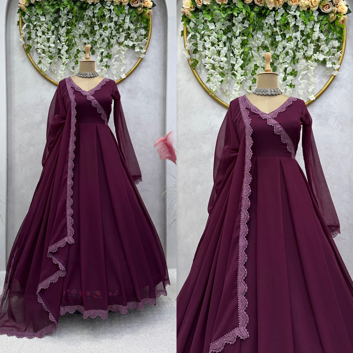 Buy Latest Wine Color Indian Gown Online at Best Price - Joshindia