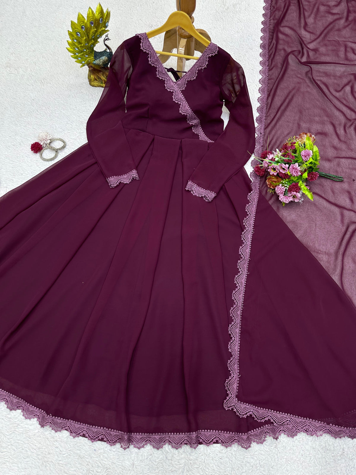 Buy Latest Wine Color Indian Gown Online at Best Price - Joshindia