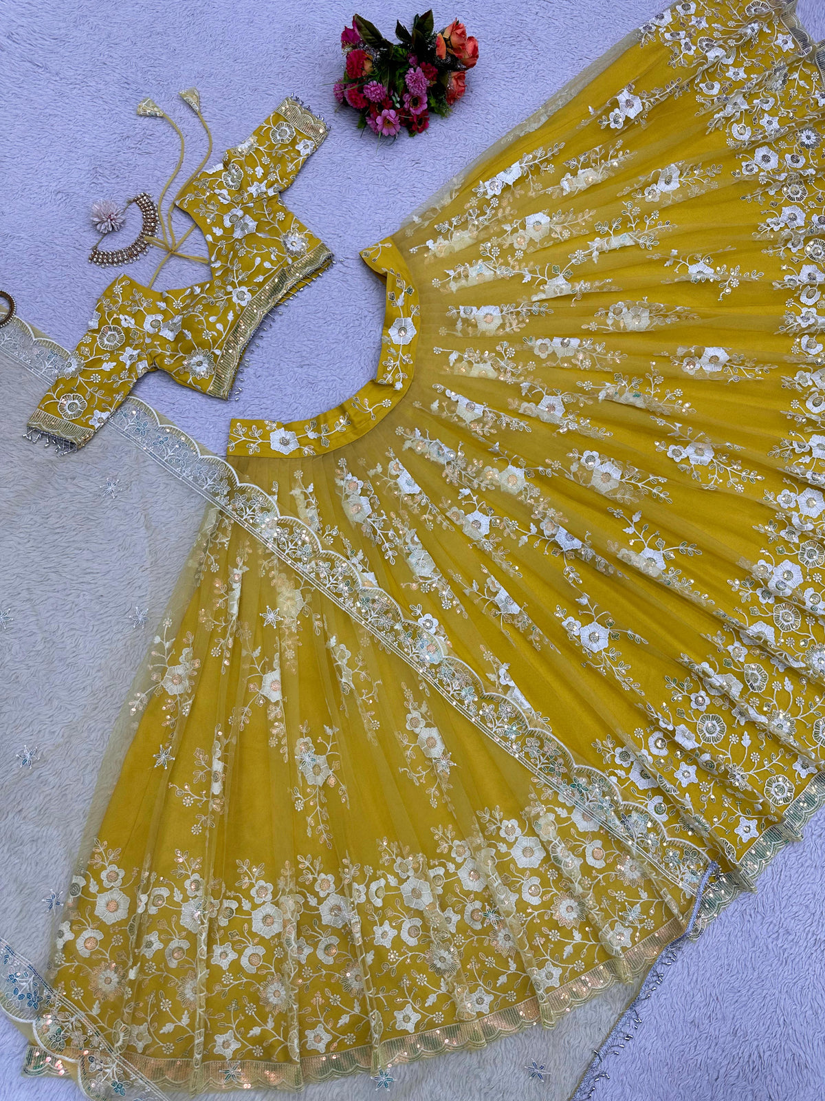 Amazing Soft Net Fabric Sequins Work Lehenga Choli For Women - Joshindia