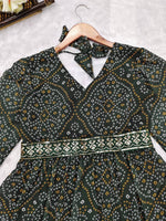 Green Georgette Printed Gown With Fancy Belt - Joshindia