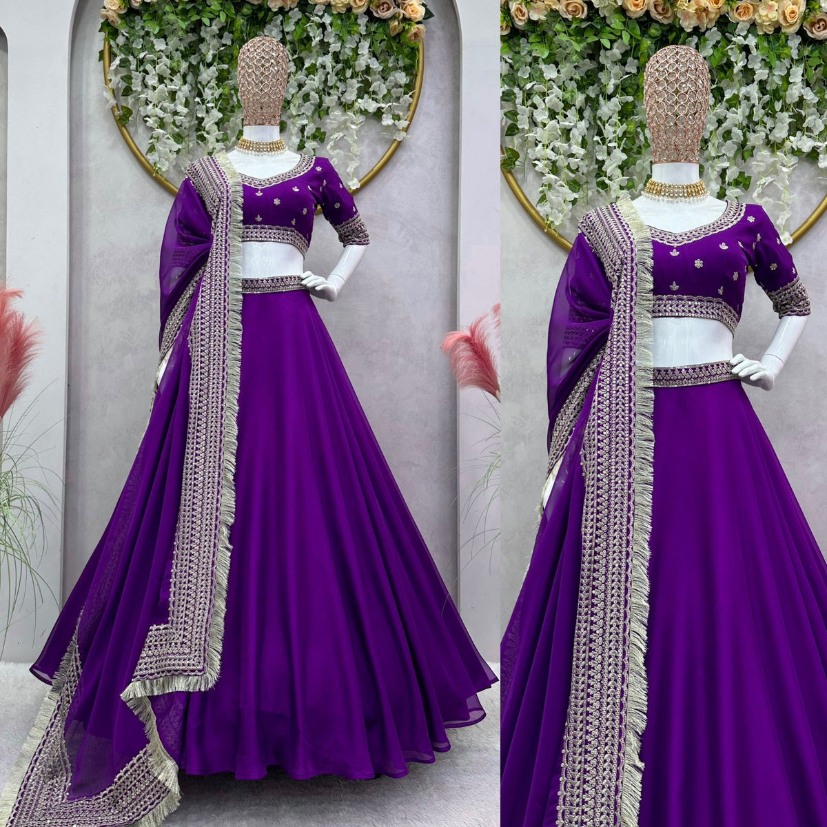 Purple Organza Lehenga With A Heavy Blouse And Dupatta - Joshindia